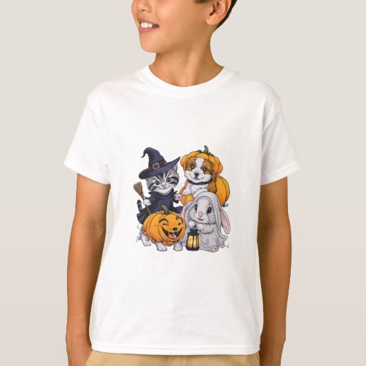 愛らしいハロウィンクリッター:不気味おもしろい子供へ Tシャツ (正面)