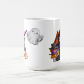 愛らしいハロウィーングレー猫幽霊幽霊のよく出るハウス コーヒーマグカップ (中央)