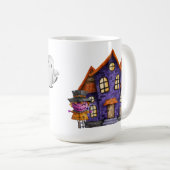 愛らしいハロウィーングレー猫幽霊幽霊のよく出るハウス コーヒーマグカップ (正面右)