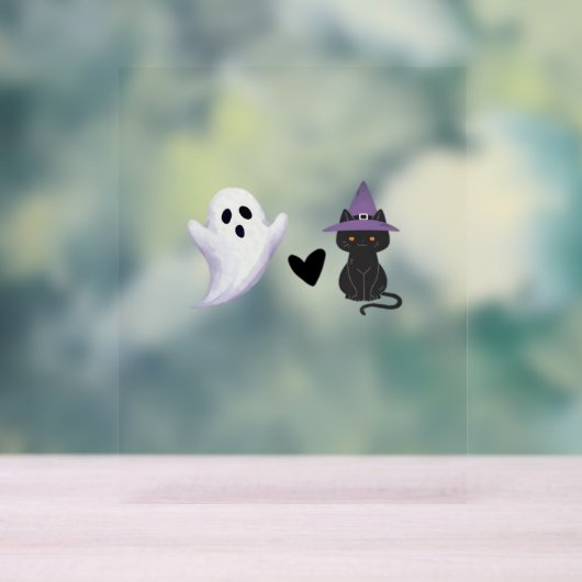 愛らしいハロウィーンデュオフレンドリー幽霊とブラックCa アクリルサイン (ニュートラル)