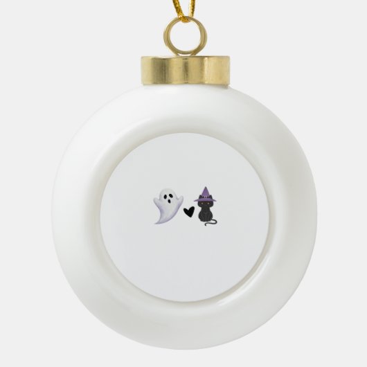 愛らしいハロウィーンデュオフレンドリー幽霊とブラックCa セラミックボールオーナメント (正面)