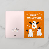 愛らしいハロウィーントリックまたはトリート幽霊 箔グリーティングカード (外側レイダウン)