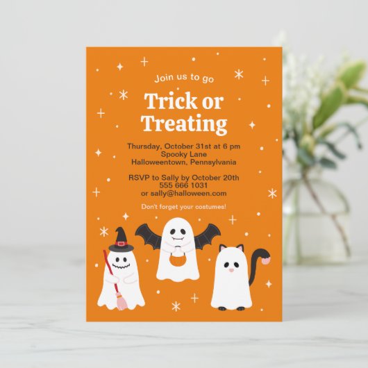 愛らしいハロウィーントリックまたは治療幽霊カスタム 招待状 (スタンド正面)