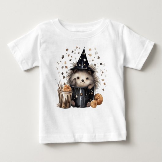 愛らしいハロウィーンヘッジホッグをバケツに入れて ベビーTシャツ (正面)