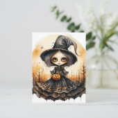 愛らしいハロウィーン魔女の人形 ポストカード (スタンド正面)