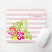 愛らしいハワイアンヒビスクスストライプ、-パーソナライズされた マウスパッド (マウス)