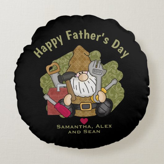 愛らしいハンディマン&カーペンターガーデン格言 ラウンドクッション (正面)