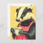 愛らしいバッガーレッド水玉模様エプロンとコーヒー ポストカード (正面/裏面)