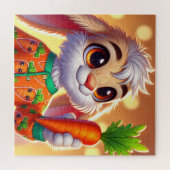 愛らしいバニーがニンジンをパジャムに図解入りの、写真付きの入れ ジグソーパズル (横)