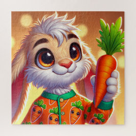 愛らしいバニーがニンジンをパジャムに図解入りの、写真付きの入れ ジグソーパズル