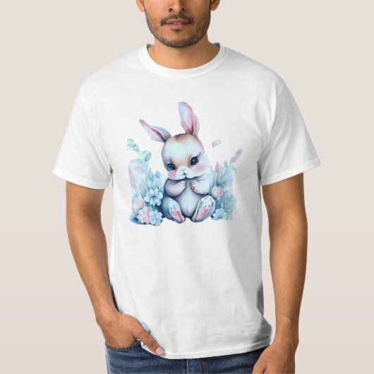愛らしいバニーが咲き誇る春園 Tシャツ (正面)
