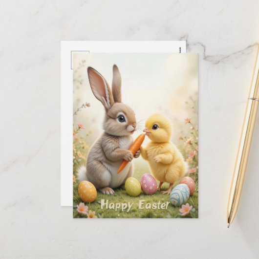 愛らしいバニーとシック・イースター シーズンポストカード (正面/裏面インサイチュ)