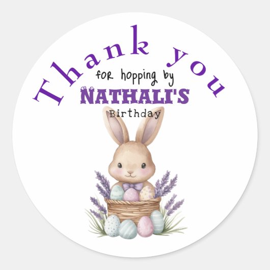 愛らしいバニーをテーマにした誕生日 ラウンドシール (正面)