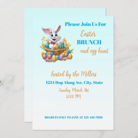 🐇愛らしいバニーイースターブランチ&エッグ狩り 招待状 (正面/裏面)