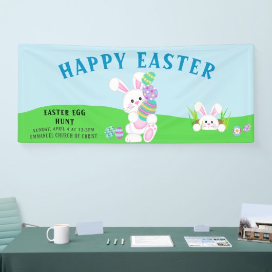 愛らしいバニーカラフルイースターエッグ狩りバナー 横断幕 (トレードショー)
