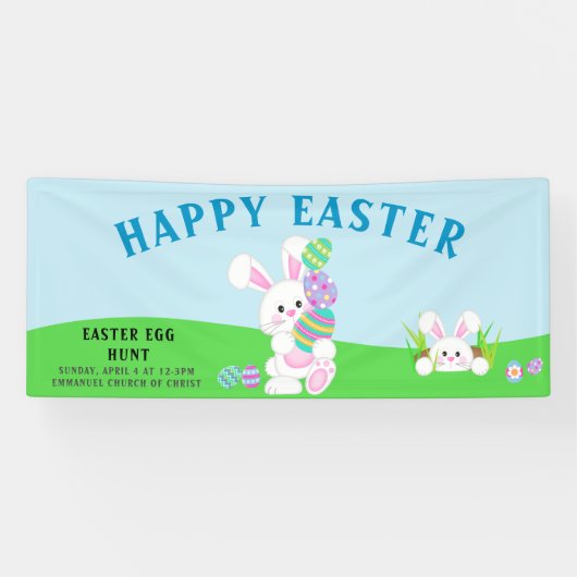 愛らしいバニーカラフルイースターエッグ狩りバナー 横断幕 (横)