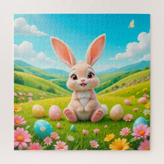 愛らしいバニーカラフル春草原 ジグソーパズル (縦)
