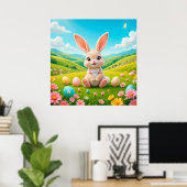 愛らしいバニーカラフル春草原 ポスター (ホームオフィス)