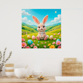 愛らしいバニーカラフル春草原 ポスター (キッチン)
