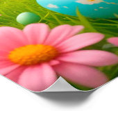 愛らしいバニーカラフル春草原 ポスター (角)