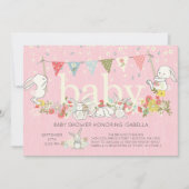 愛らしいバニーガールズベビーシャワー招待状 招待状 (正面)
