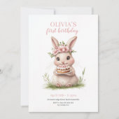 愛らしいバニーファースト誕生日招待状🎀🐰 招待状 (正面)