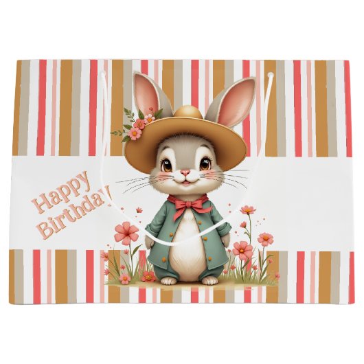 愛らしいバニー誕生日バッグ ラージペーパーバッグ (正面)