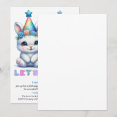 愛らしいバニー誕生日招待状ブルーグリッター 招待状 (正面/裏面)