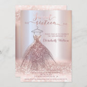 愛らしいバラ金ゴールドキラキラしたドレス書道 招待状 (正面/裏面)