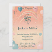 愛らしいバルーン誕生日とベビー象 招待状 (正面)