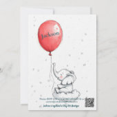 愛らしいバルーン誕生日とベビー象 招待状 (裏面)