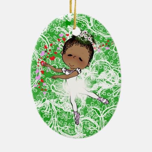 愛らしいバレリーナのアフリカ系アメリカ人の女の子 セラミックオーナメント (裏面)