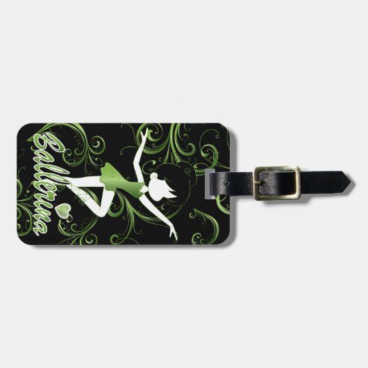 愛らしいバレリーナダンサー| DIY文字|ライムグリーン ラゲッジタグ (正面横)