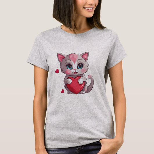 愛らしいバレンタインの子猫 Tシャツ (正面)