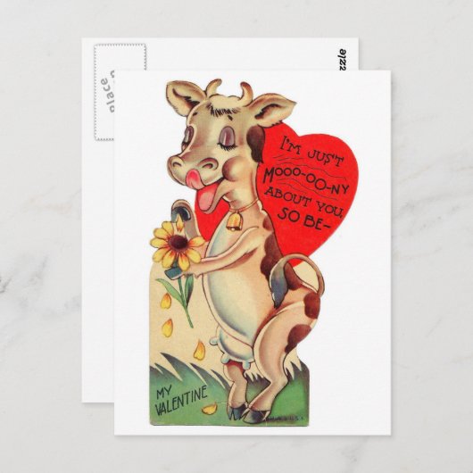 愛らしいバレンタインウシ ポストカード (正面/裏面)