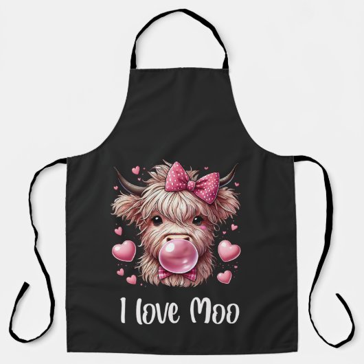 愛らしいバレンタインハイランド牛(白文字) エプロン (正面)