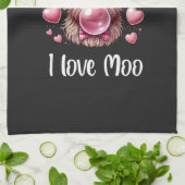 愛らしいバレンタインハイランド牛(白文字) キッチンタオル (折り畳み)