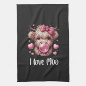 愛らしいバレンタインハイランド牛(白文字) キッチンタオル (縦)