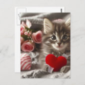 愛らしいバレンタインフワフワ灰色キッテンAIアート ポストカード (正面/裏面)