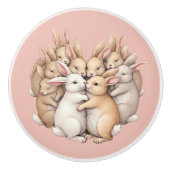 愛らしいバンニーズインザコージーパステルハグイラストレーション セラミックノブ (正面)