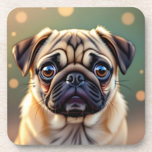 愛らしいパグのアップ | かわいい犬 コースター (正面)