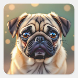愛らしいパグのアップ | かわいい犬 スクエアシール