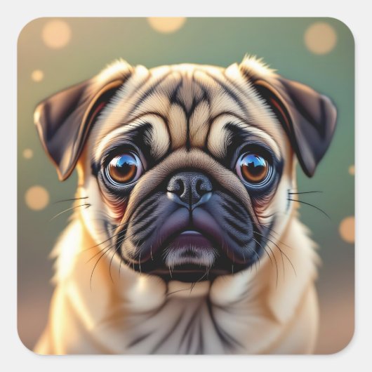 愛らしいパグのアップ | かわいい犬 スクエアシール (正面)