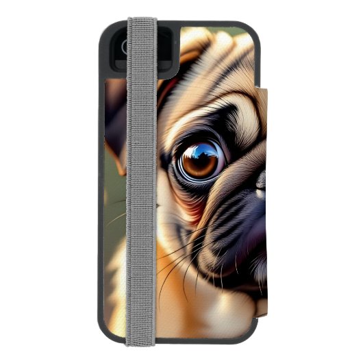 愛らしいパグのアップ | かわいい犬 INCIPIO iPhoneウォレットケース (フォリオ裏面)