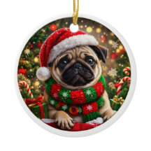 愛らしいパグのクリスマスオーナメント