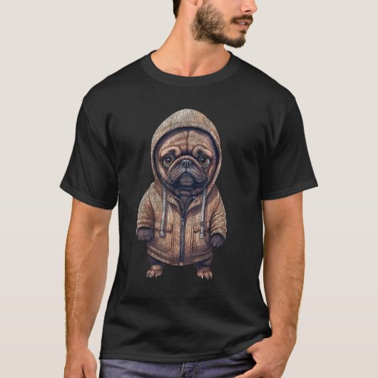 愛らしいパグの子犬のグラフィック 犬好きのための Tシャツ (正面)