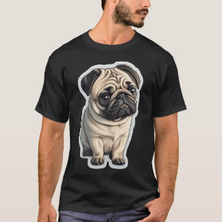 愛らしいパグの子犬の喜び - 空想的なイラスト Tシャツ