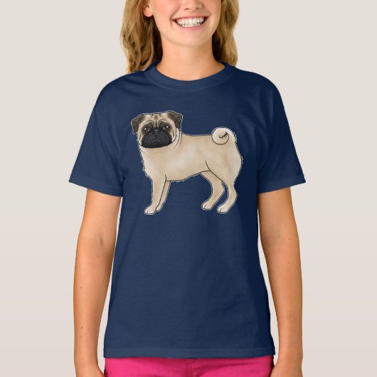 愛らしいパグの犬種デザイン モップス イラスト Tシャツ (正面)
