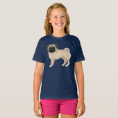 愛らしいパグの犬種デザイン モップス イラスト Tシャツ (正面フル)