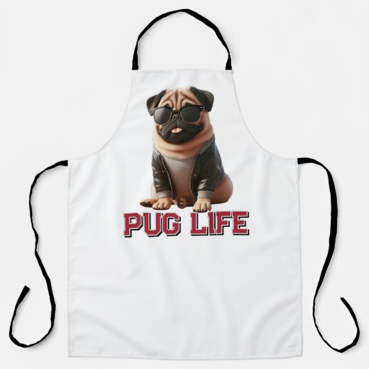 愛らしいパグの犬 Pug Life エプロン (正面)